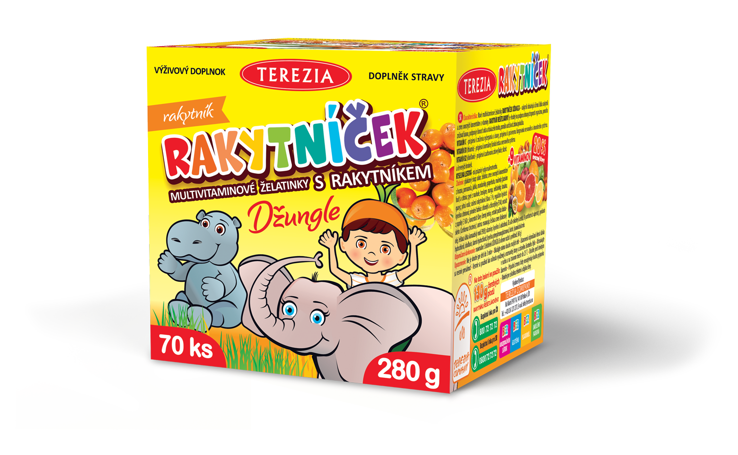 Balení TEREZIA RAKYTNÍČEK multivitaminové želatinky s&nbsp;rakytníkem Džungle