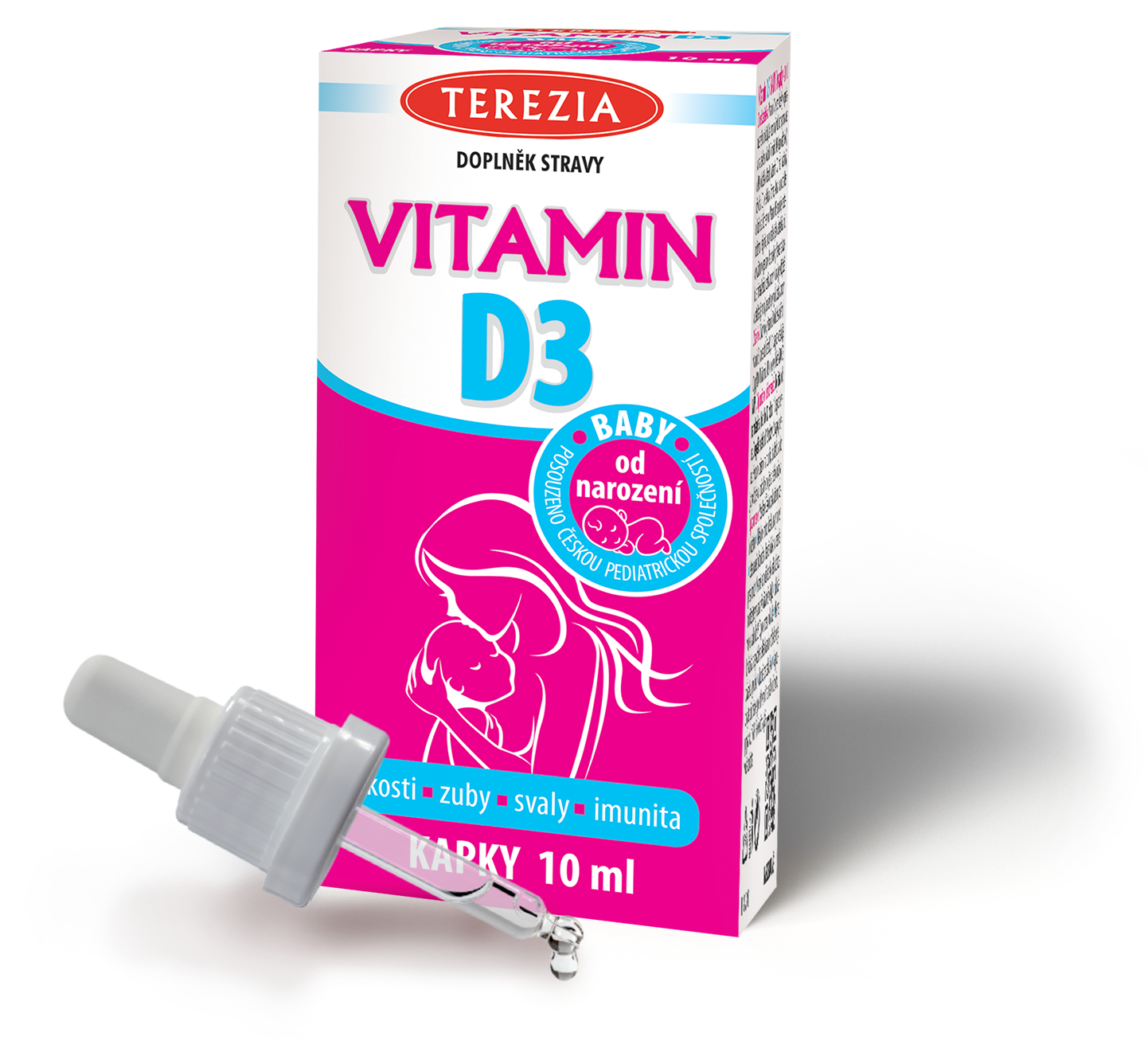 Balení TEREZIA Vitamin D3 BABY 400 IU kapky 10 ml s kapátkem