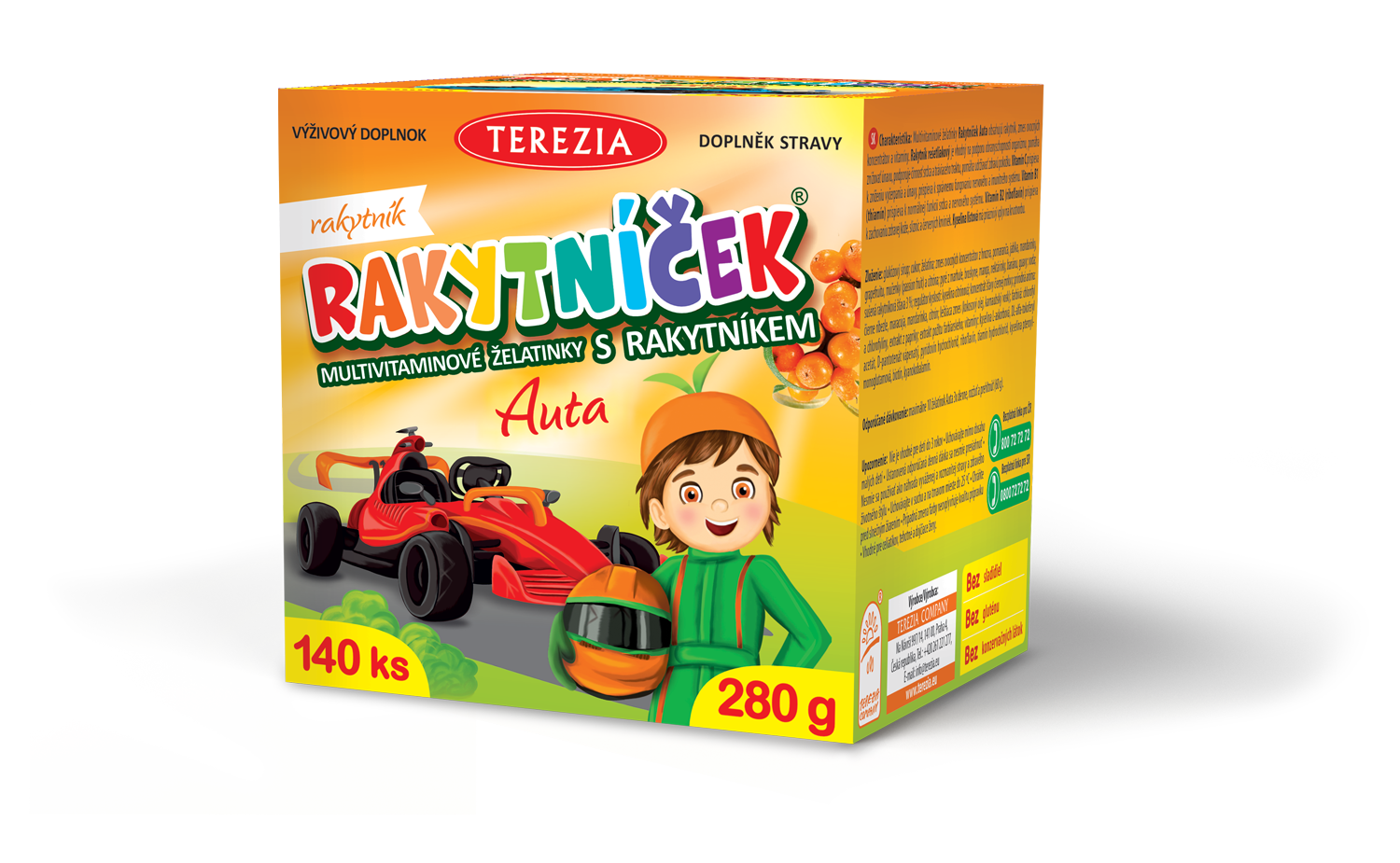 Balení TEREZIA RAKYTNÍČEK multivitaminové želatinky s&nbsp;rakytníkem Auta